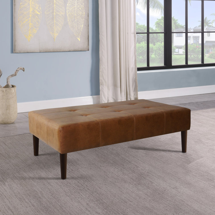 Modern Tufted Light Brown Faux Leather Cocktail Ottoman - 48in