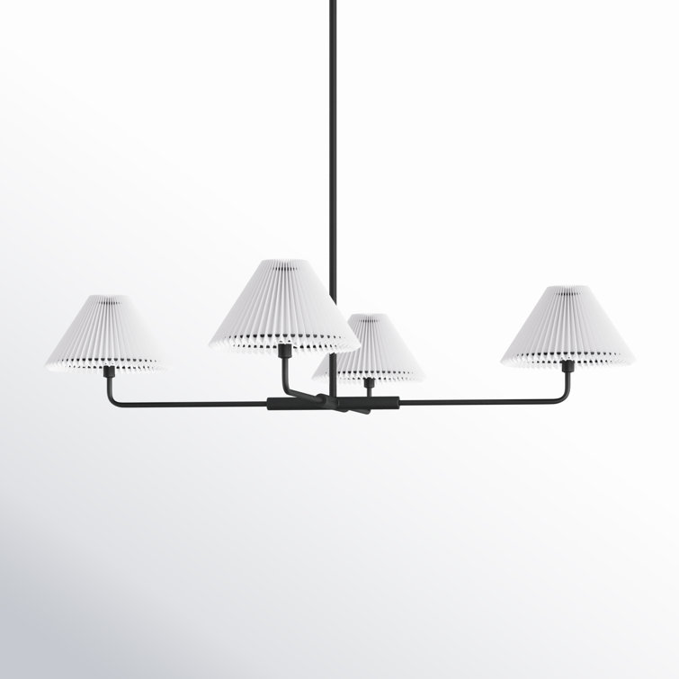 Matte Black 4-Light Metal Sputnik Chandelier with White Linen Shades