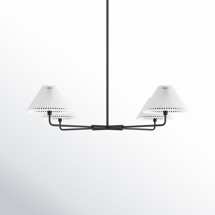 Matte Black 4-Light Metal Sputnik Chandelier with White Linen Shades