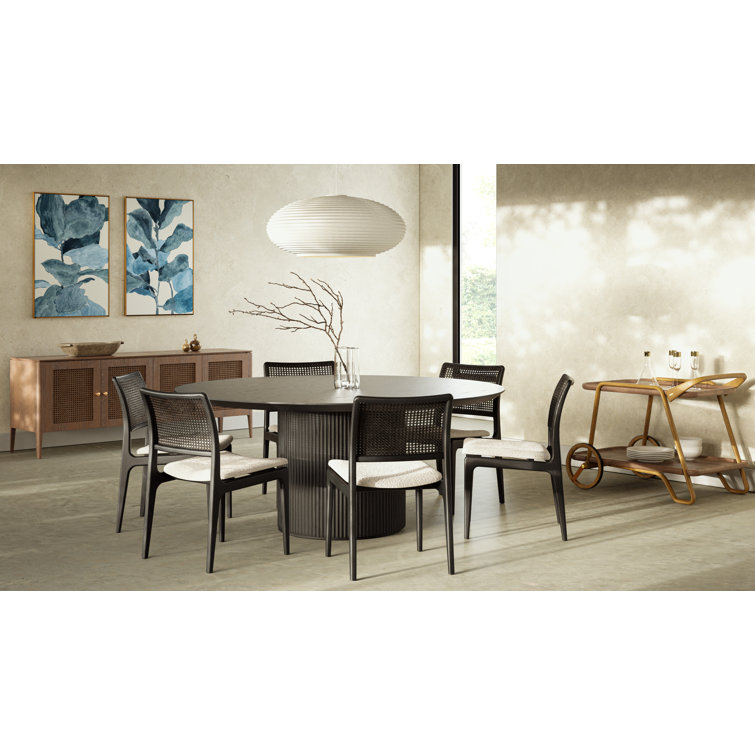 Ebano Round Pedestal Dining Table with Wood Grain Finish