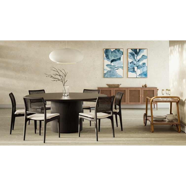 Ebano Round Pedestal Dining Table with Wood Grain Finish