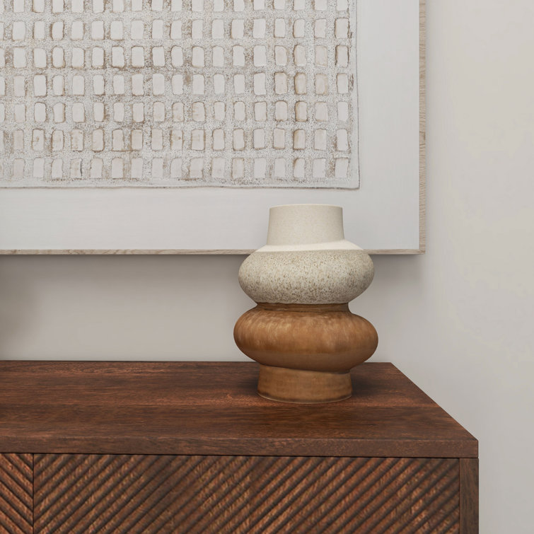 Small Beige and Brown Ceramic Decorative Table Vase