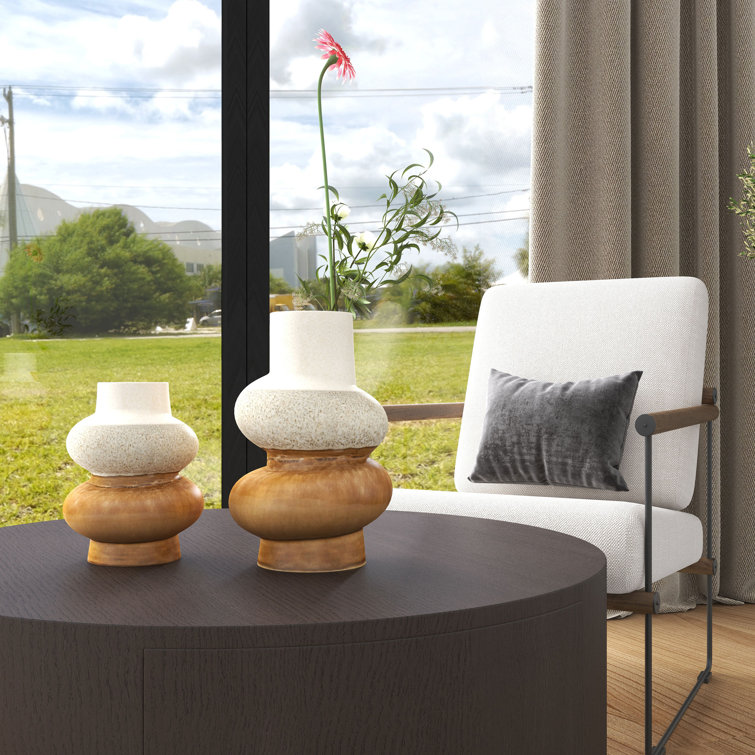 Small Beige and Brown Ceramic Decorative Table Vase