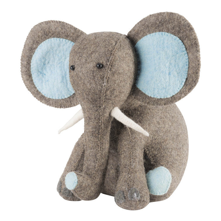 Blue and Gray Wool Felt Elephant Door Stop