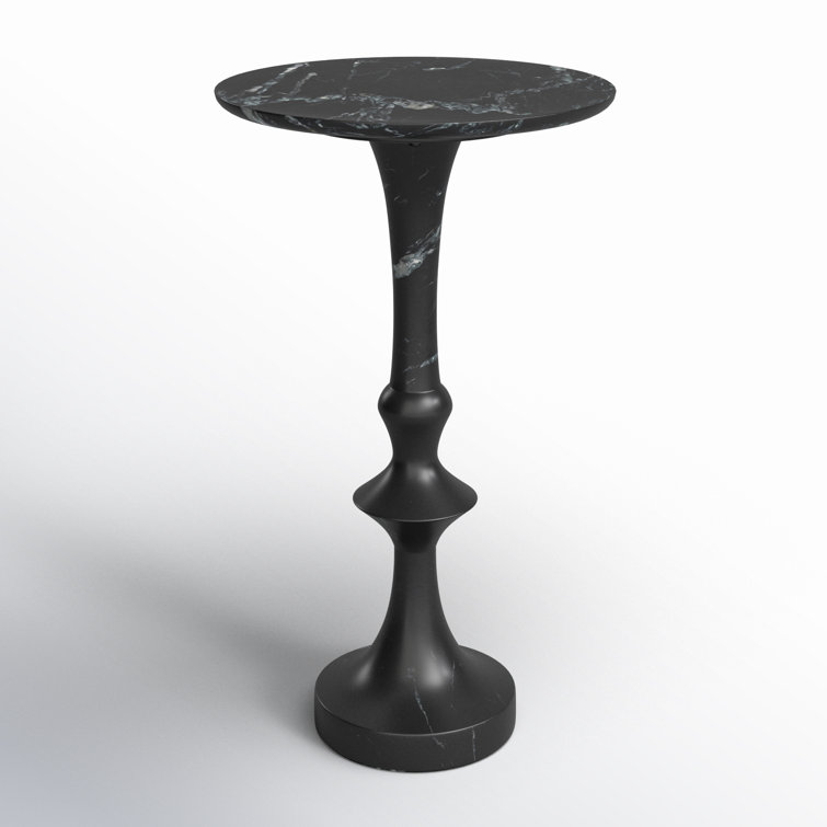Black Marble Sculpted Round End Table