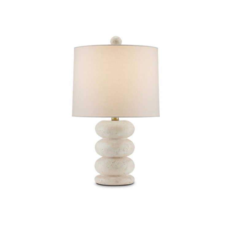 Beige Travertine Table Lamp with Bone Linen Shade