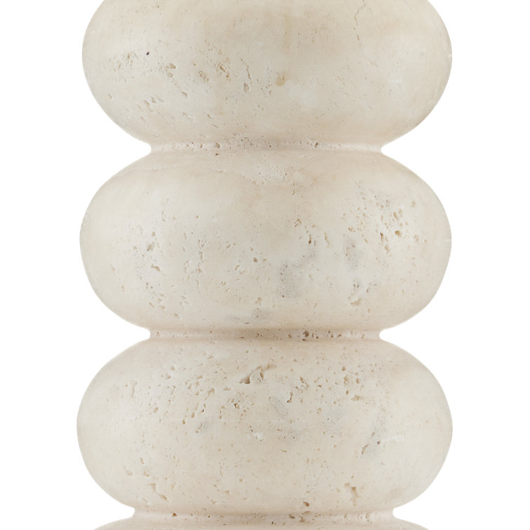 Beige Travertine Table Lamp with Bone Linen Shade