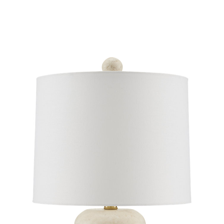 Beige Travertine Table Lamp with Bone Linen Shade