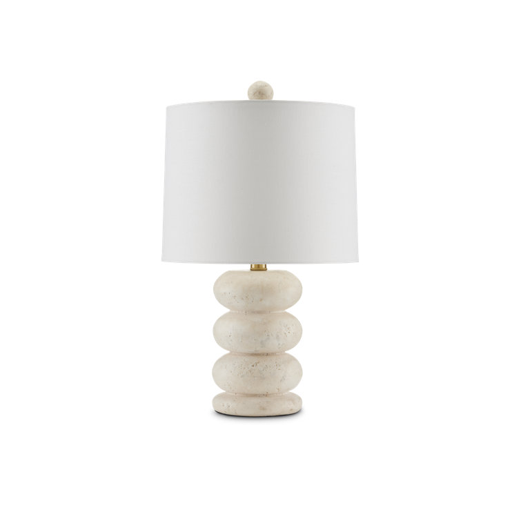 Beige Travertine Table Lamp with Bone Linen Shade