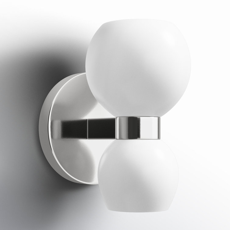 Polished Nickel Dual Globe Wall Sconce with Milk Glass Shades