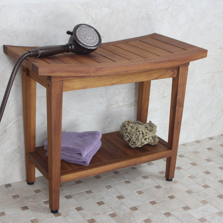 Teak Wood Water-Resistant Shower Bench with Shelf