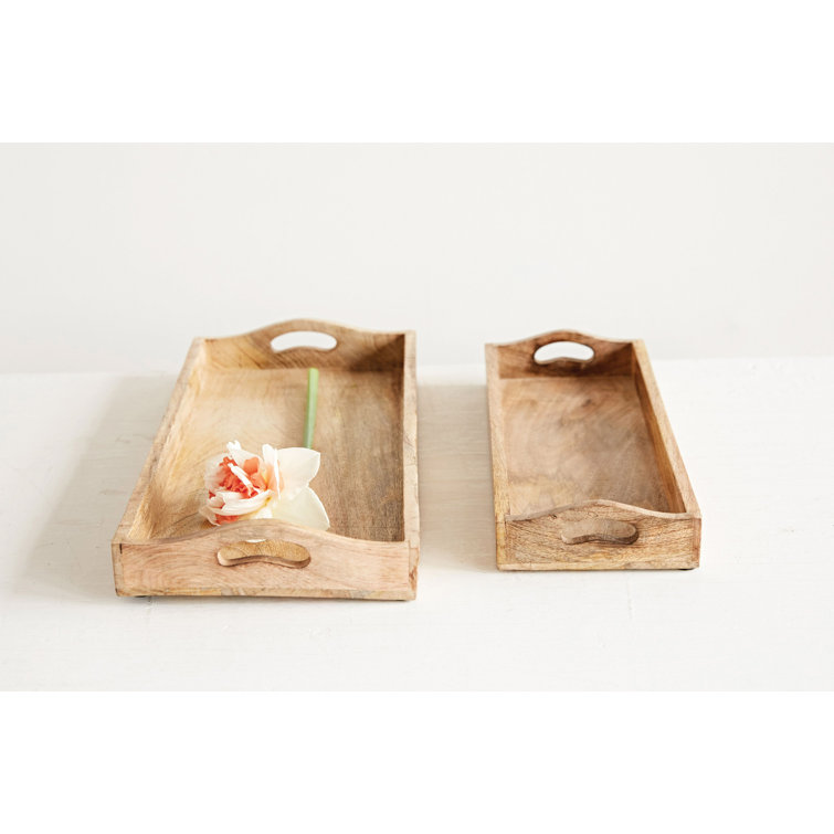 Kenroy Natural Wood Rectangular Serving Trays, Set of 2