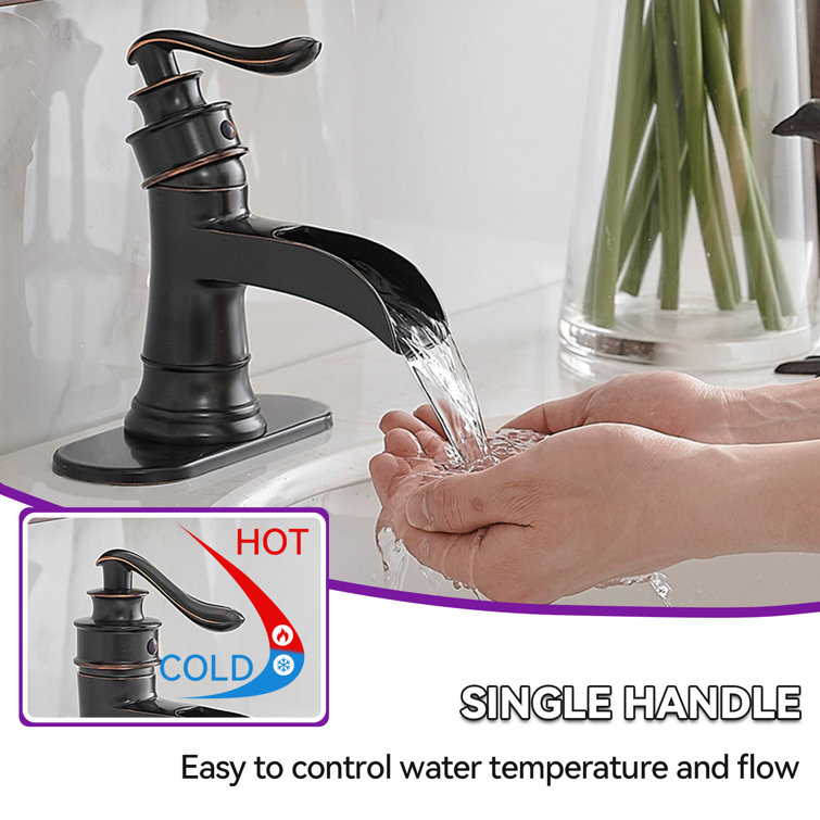 Oil Rubbed Bronze Single Handle Waterfall Bathroom Faucet with Drain Kit