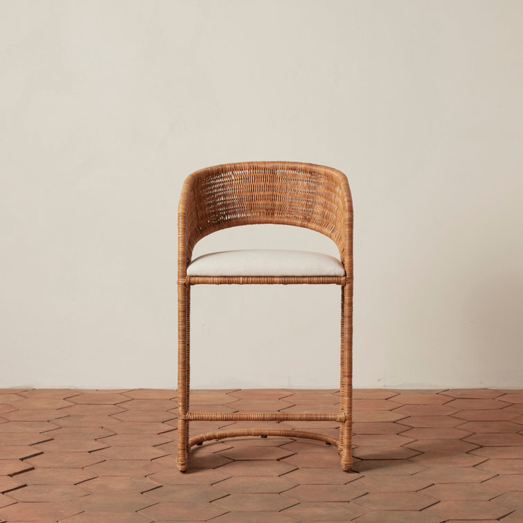 Natural Wicker and Rattan Counter Stool with White Cushion