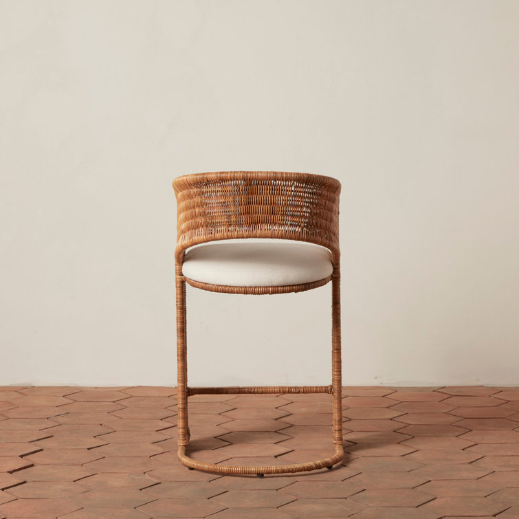 Natural Wicker and Rattan Counter Stool with White Cushion