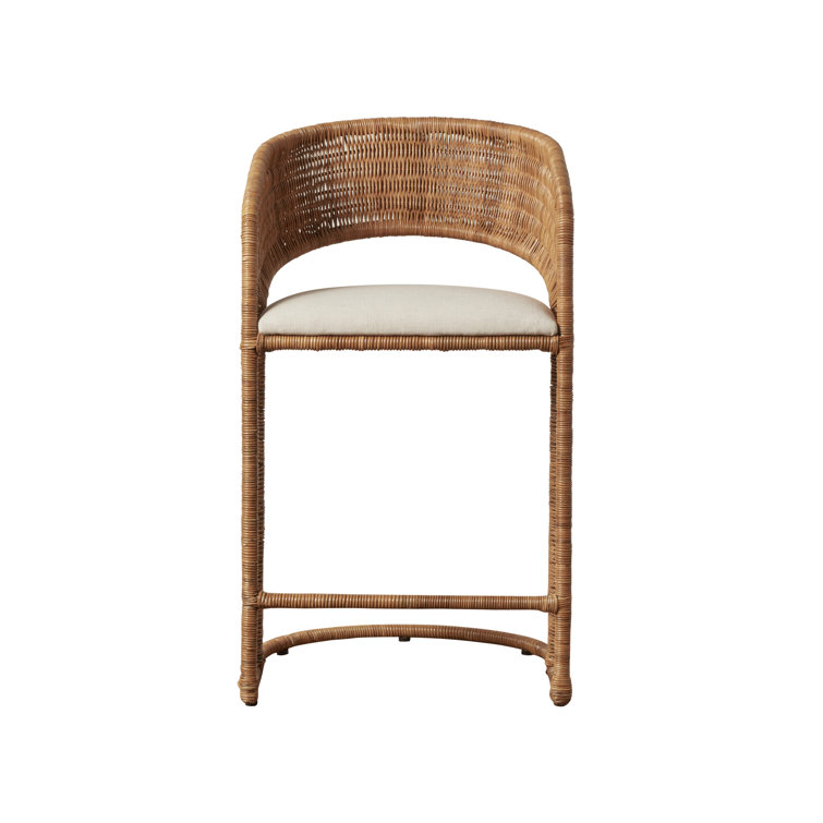 Natural Wicker and Rattan Counter Stool with White Cushion