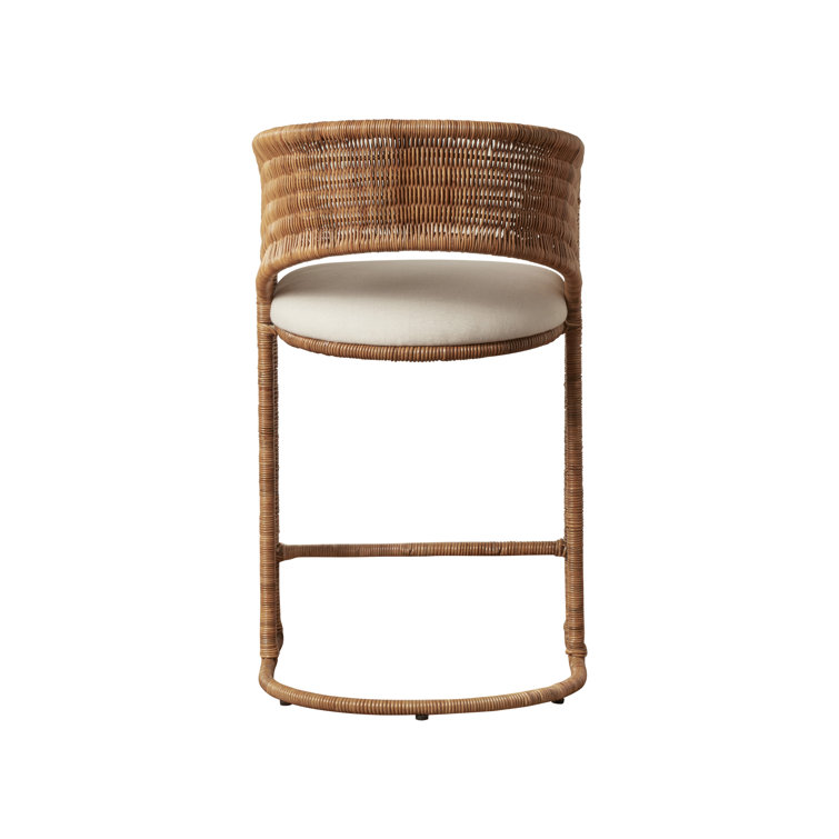 Natural Wicker and Rattan Counter Stool with White Cushion