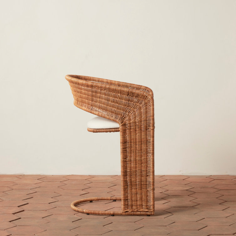 Natural Wicker and Rattan Counter Stool with White Cushion