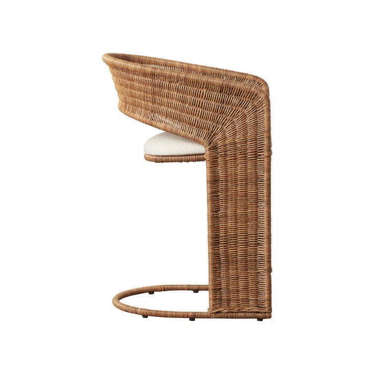 Natural Wicker and Rattan Counter Stool with White Cushion