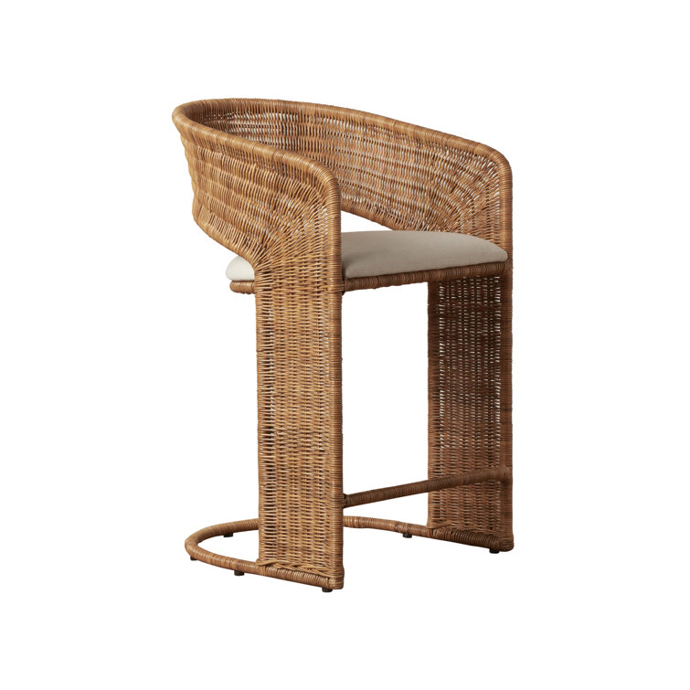 Natural Wicker and Rattan Counter Stool with White Cushion