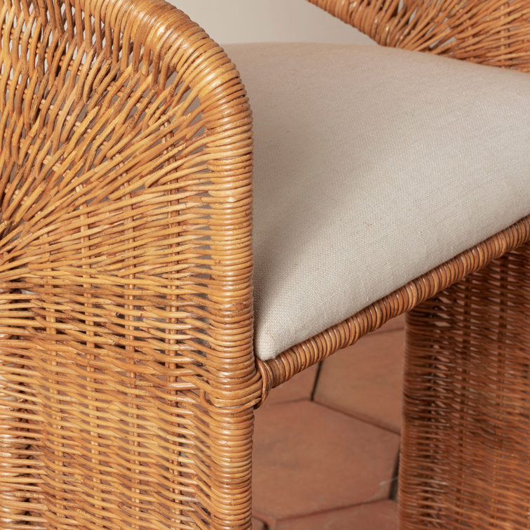 Natural Wicker and Rattan Counter Stool with White Cushion