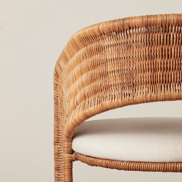 Natural Wicker and Rattan Counter Stool with White Cushion