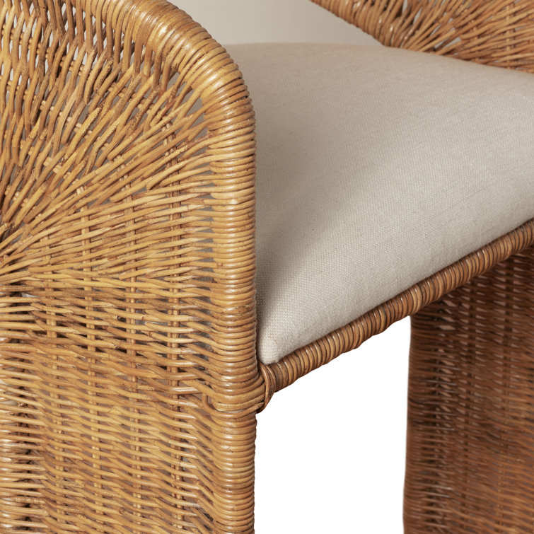 Natural Wicker and Rattan Counter Stool with White Cushion