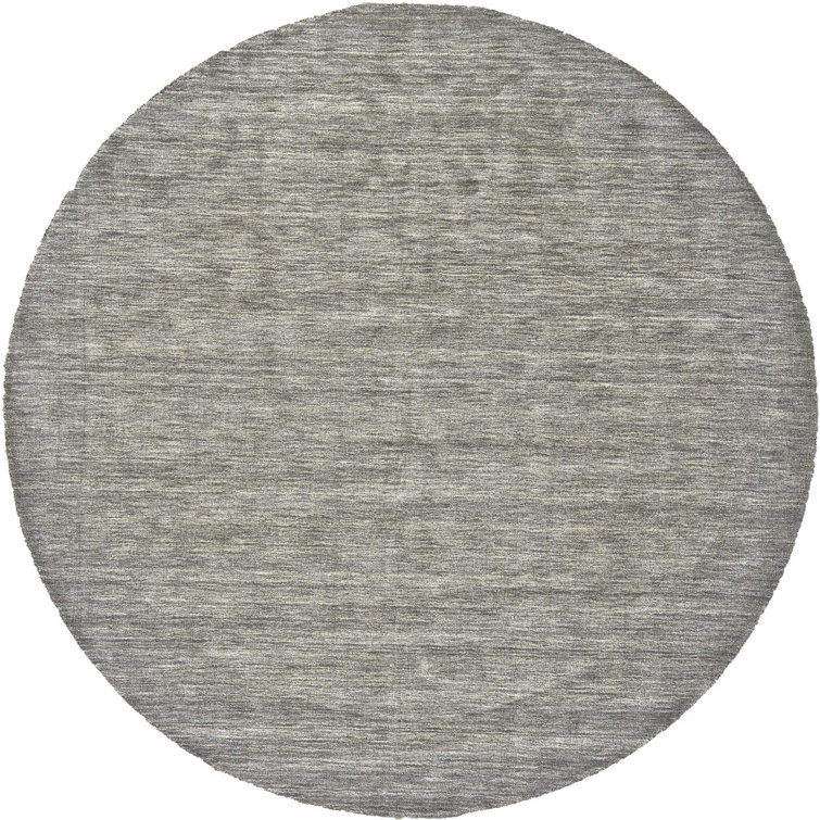 Hand-Tufted Round Gray Wool Stain-Resistant Rug