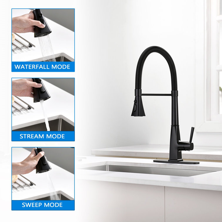 Black Stainless Steel Pull-down Kitchen Faucet with Soap Dispenser