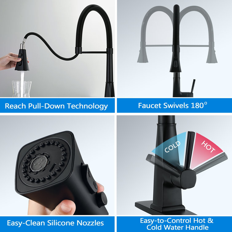 Black Stainless Steel Pull-down Kitchen Faucet with Soap Dispenser