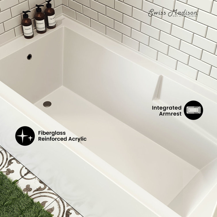 Voltaire 72" White Acrylic Alcove Bathtub with Apron and Armrest