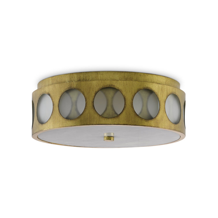 Elegant Brass and White Glass Drum Flush Mount Light