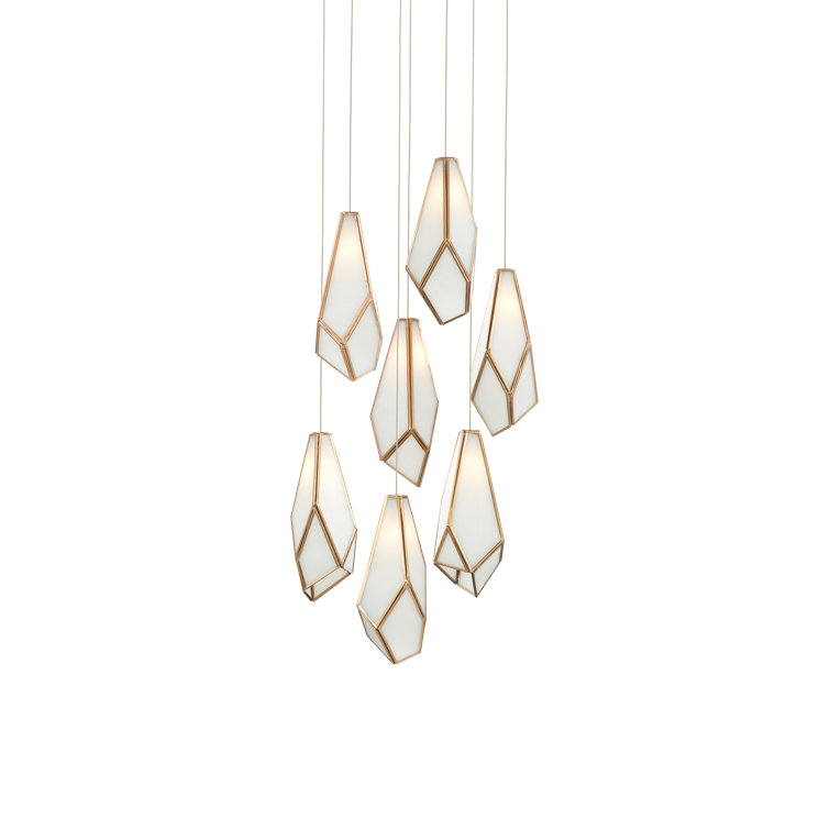 Glace 7-Light White and Brass Art Glass Pendant