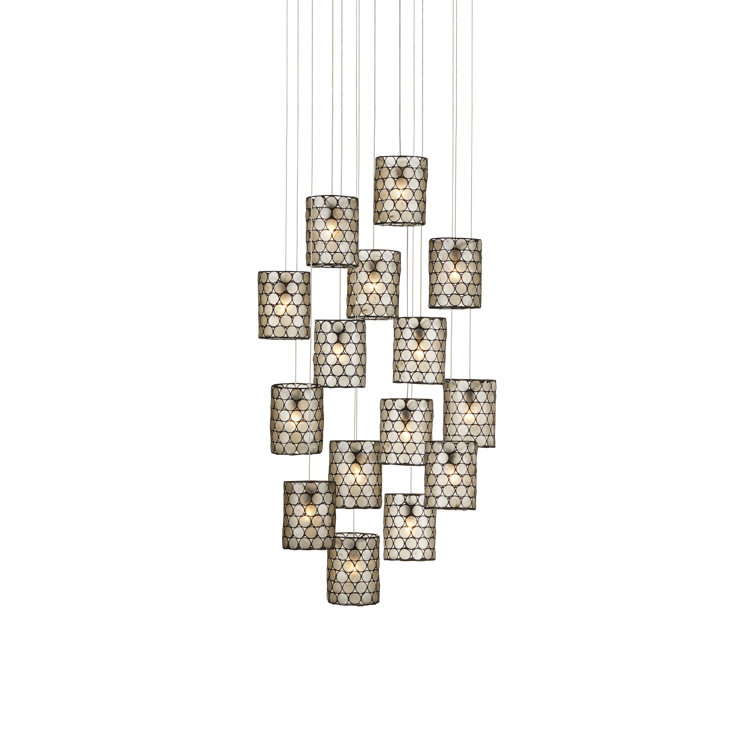 Cupertino Silver 15-Light LED Pendant with Capiz Shell Shades