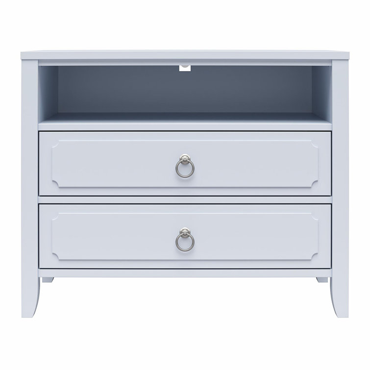 Powder Blue 2-Drawer Nightstand with Real Wood Legs