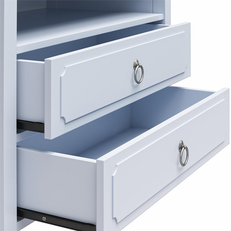 Powder Blue 2-Drawer Nightstand with Real Wood Legs