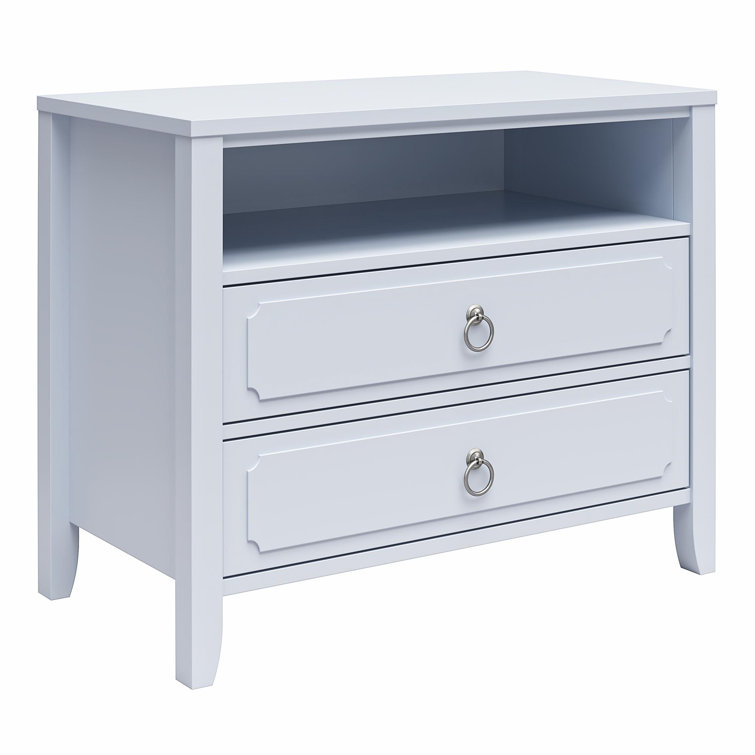 Powder Blue 2-Drawer Nightstand with Real Wood Legs