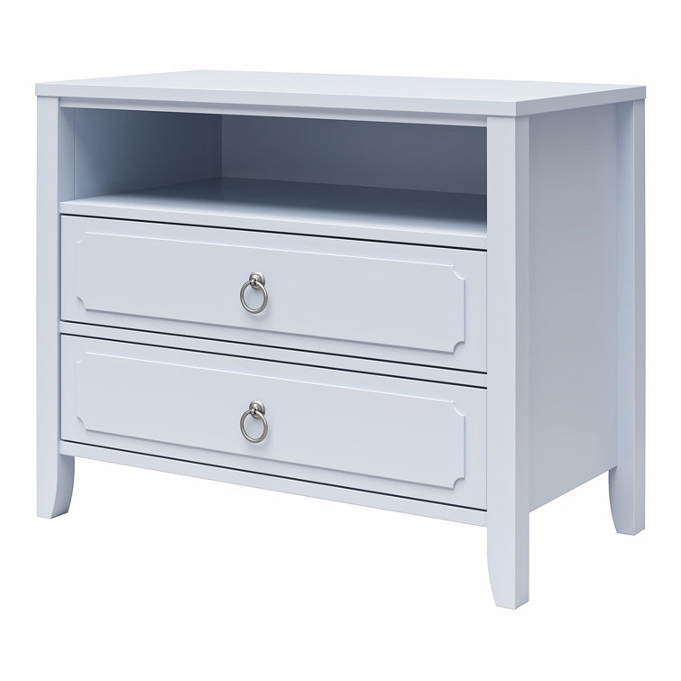 Powder Blue 2-Drawer Nightstand with Real Wood Legs