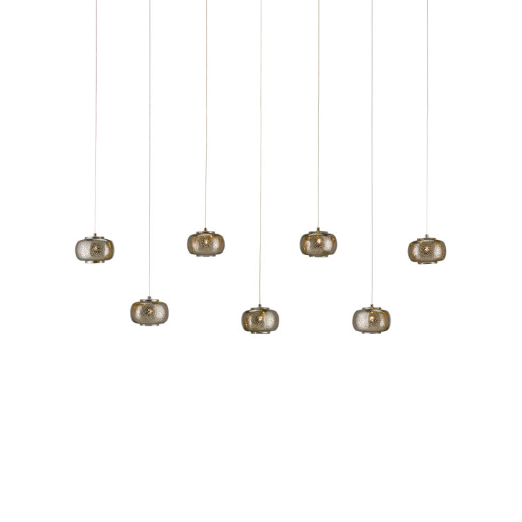 Silver Nickel 7-Light LED Island Pendant with Metal Shades