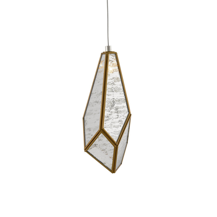 Glace Rectangular Multi-Drop 15-Light Brass & Raj Mirror Pendant