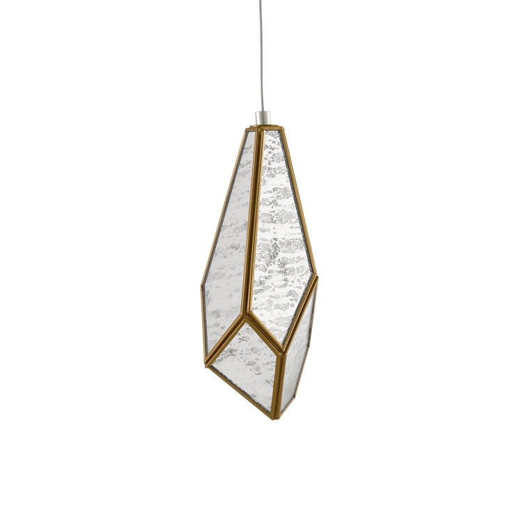 Glace Rectangular Multi-Drop 15-Light Brass & Raj Mirror Pendant