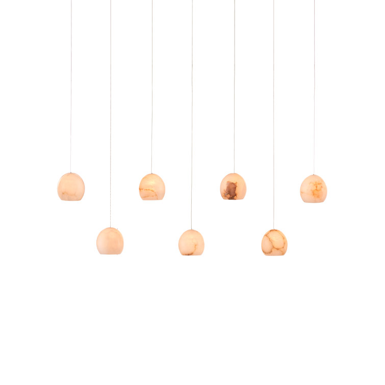Elegant Lazio Silver 7-Light LED Island Pendant with Alabaster Shades