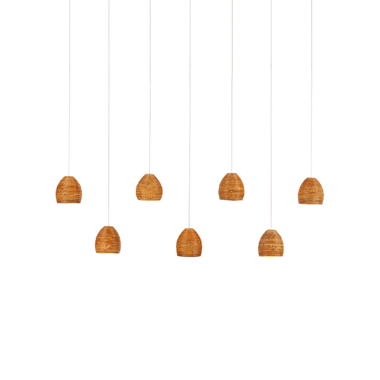Beehive Natural Rattan and Silver LED Island Pendant, 7-Light