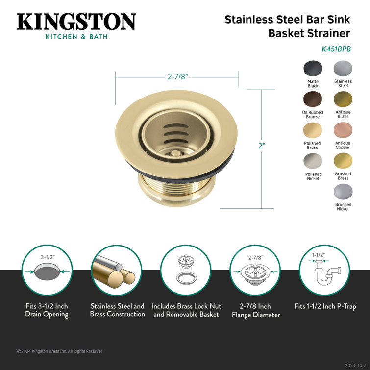 Portland Brushed Nickel Stainless Steel Bar Sink Basket Strainer