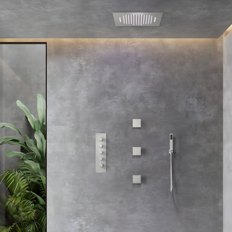 20" Brushed Nickel LED Ceiling Mount Shower System with Bluetooth