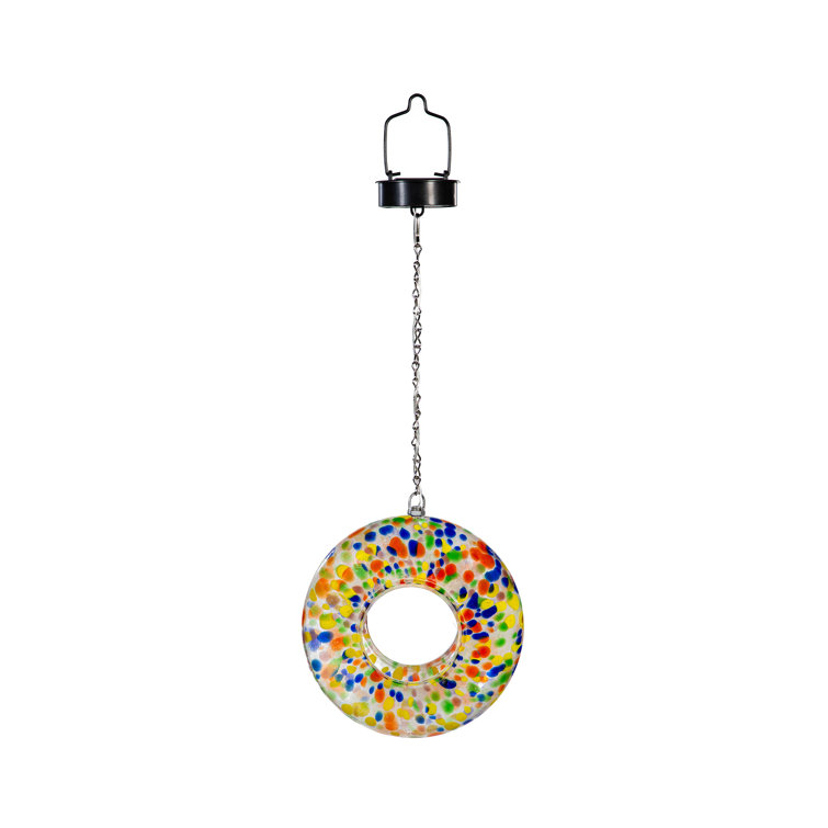 8" Multicolor Hanging Art Glass Bird Feeder