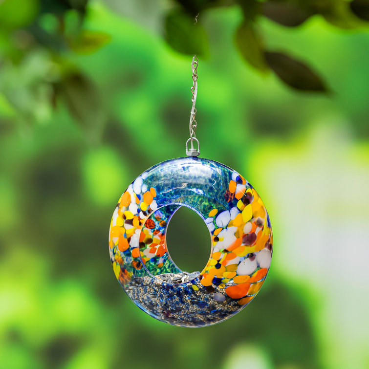 8" Sky Swirl Hanging Art Glass Bird Feeder