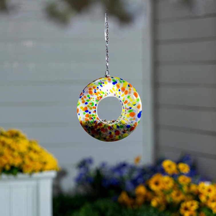8" Multicolor Hanging Art Glass Bird Feeder