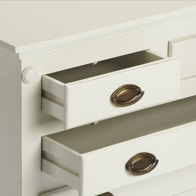 Off-White Solid and Manufactured Wood 4-Drawer Chest with Antique Bronze Hardware