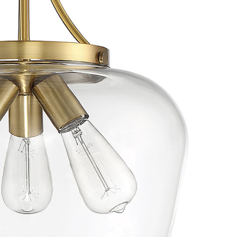 Warm Brass and Glass 3-Light Dome Pendant